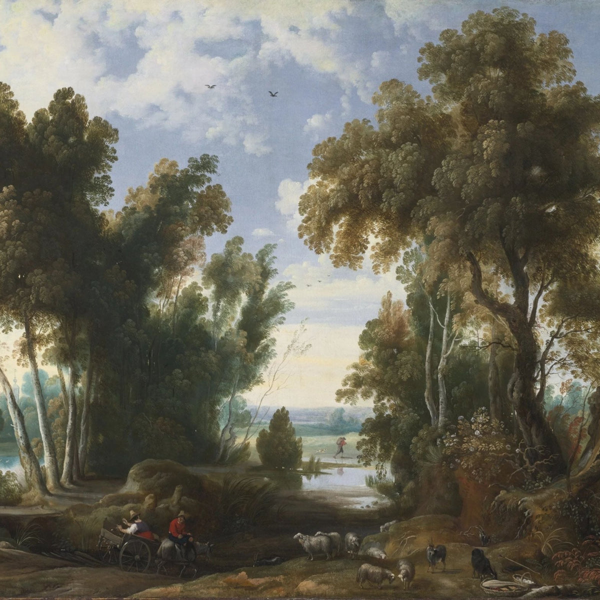 Landscape Oil Painting - Forest Scene with Figures and Livestock - Oil Painting Haven