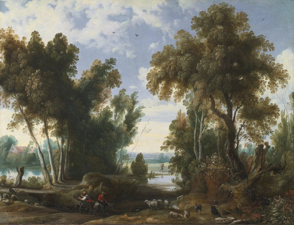 Landscape Oil Painting - Forest Scene with Figures and Livestock - Oil Painting Haven
