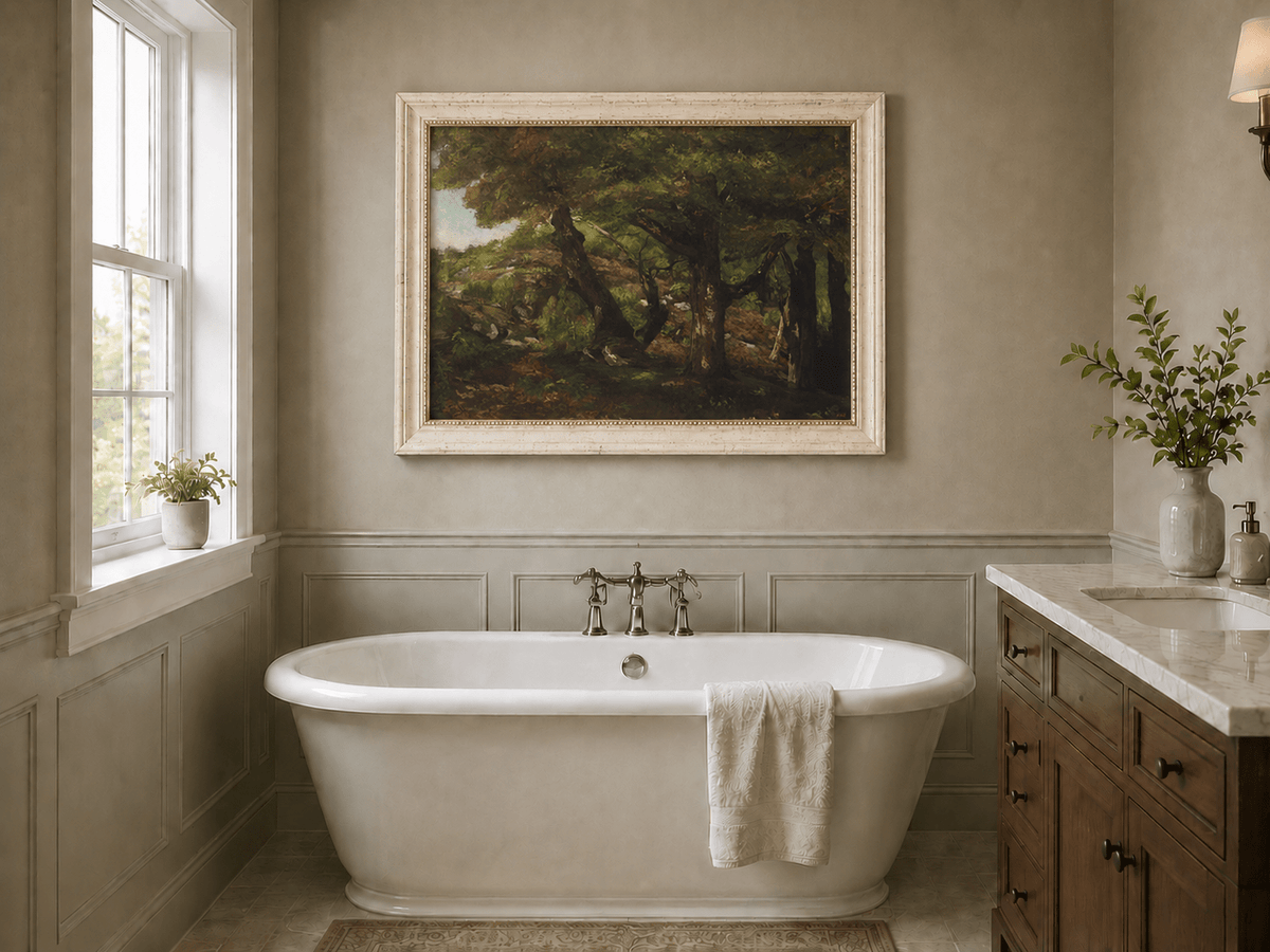 Peinture à l'huile de paysage - Scène de forêt avec de grands arbres