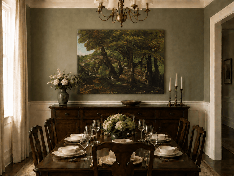 Peinture à l'huile de paysage - Scène de forêt avec de grands arbres