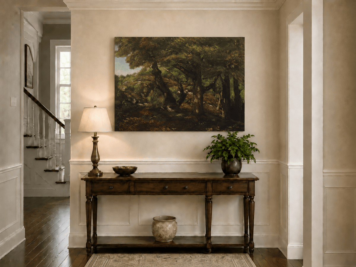 Peinture à l'huile de paysage - Scène de forêt avec de grands arbres