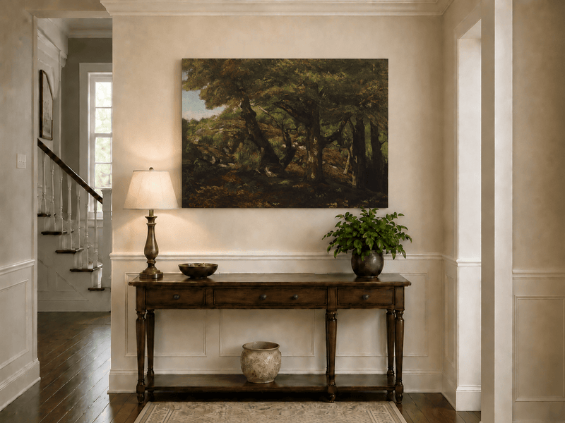 Peinture à l'huile de paysage - Scène de forêt avec de grands arbres