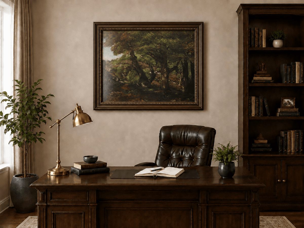 Peinture à l'huile de paysage - Scène de forêt avec de grands arbres
