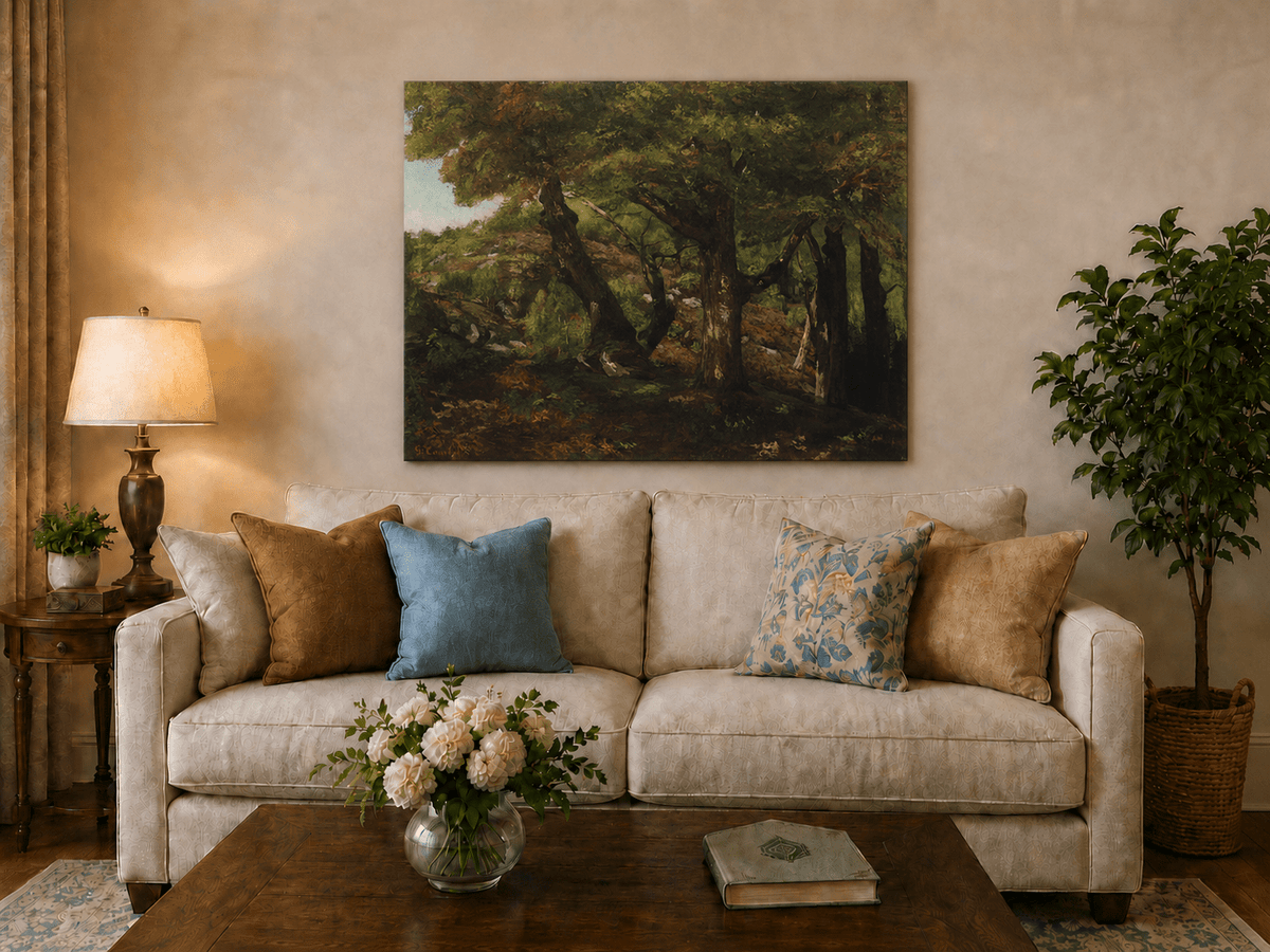 Peinture à l'huile de paysage - Scène de forêt avec de grands arbres