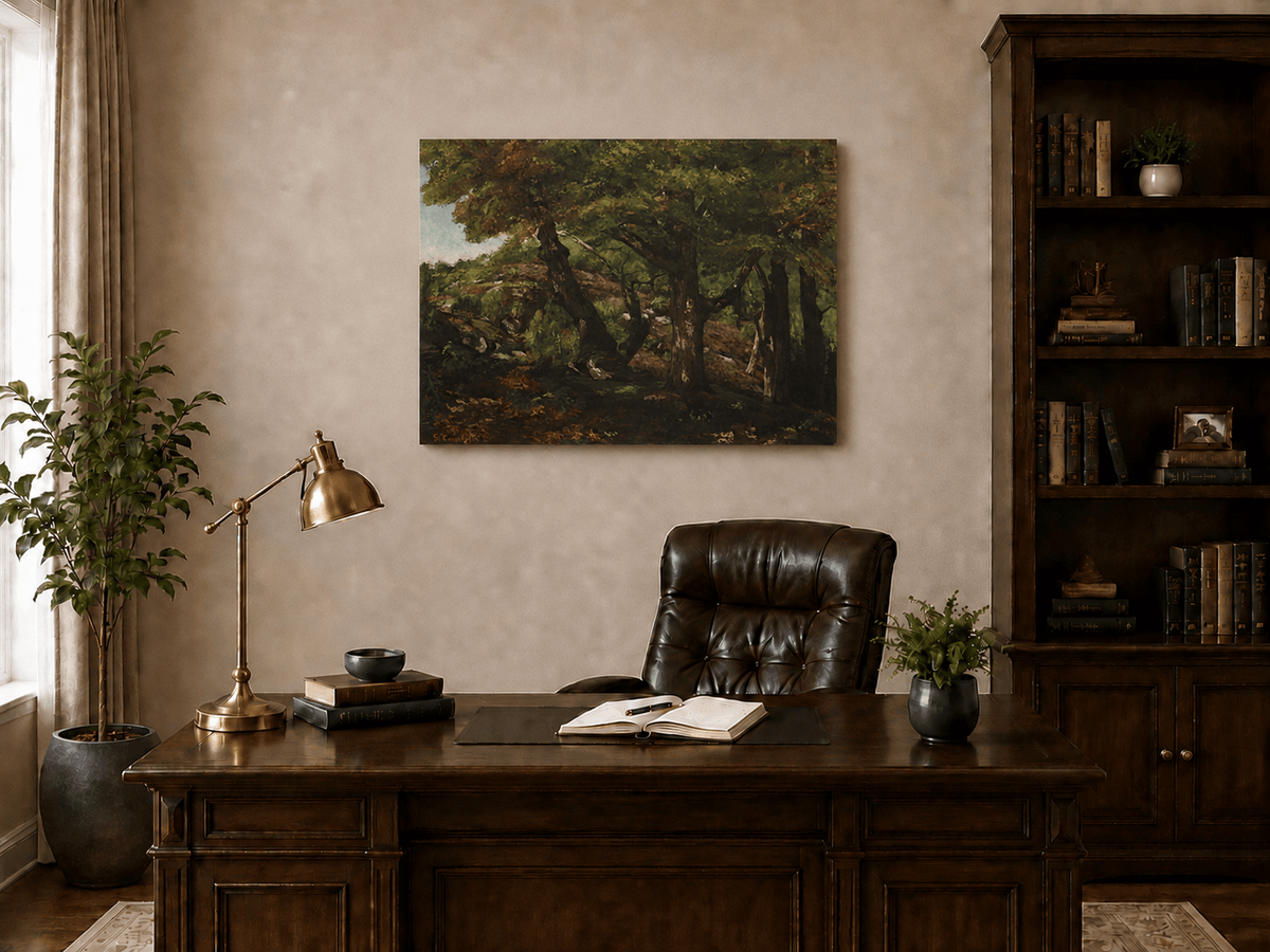 Peinture à l'huile de paysage - Scène de forêt avec de grands arbres
