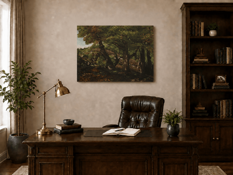Peinture à l'huile de paysage - Scène de forêt avec de grands arbres