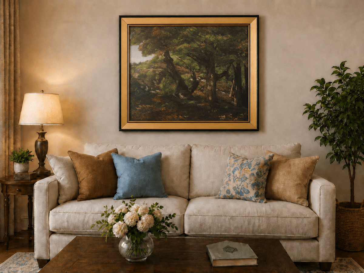 Peinture à l'huile de paysage - Scène de forêt avec de grands arbres