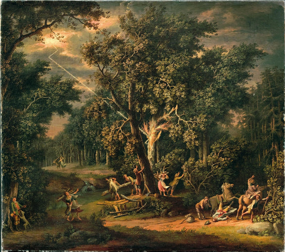 Landscape Oil Painting - Forest Storm with Figures and Struck Tree - Oil Painting Haven