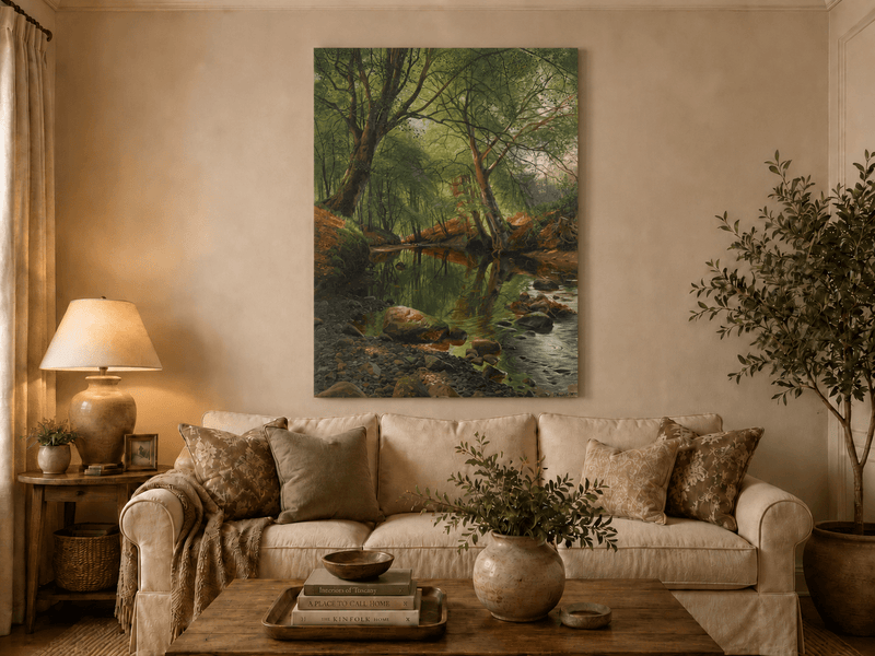 Peinture à l'huile de paysage - Peinture à l'huile de paysage de ruisseau forestier