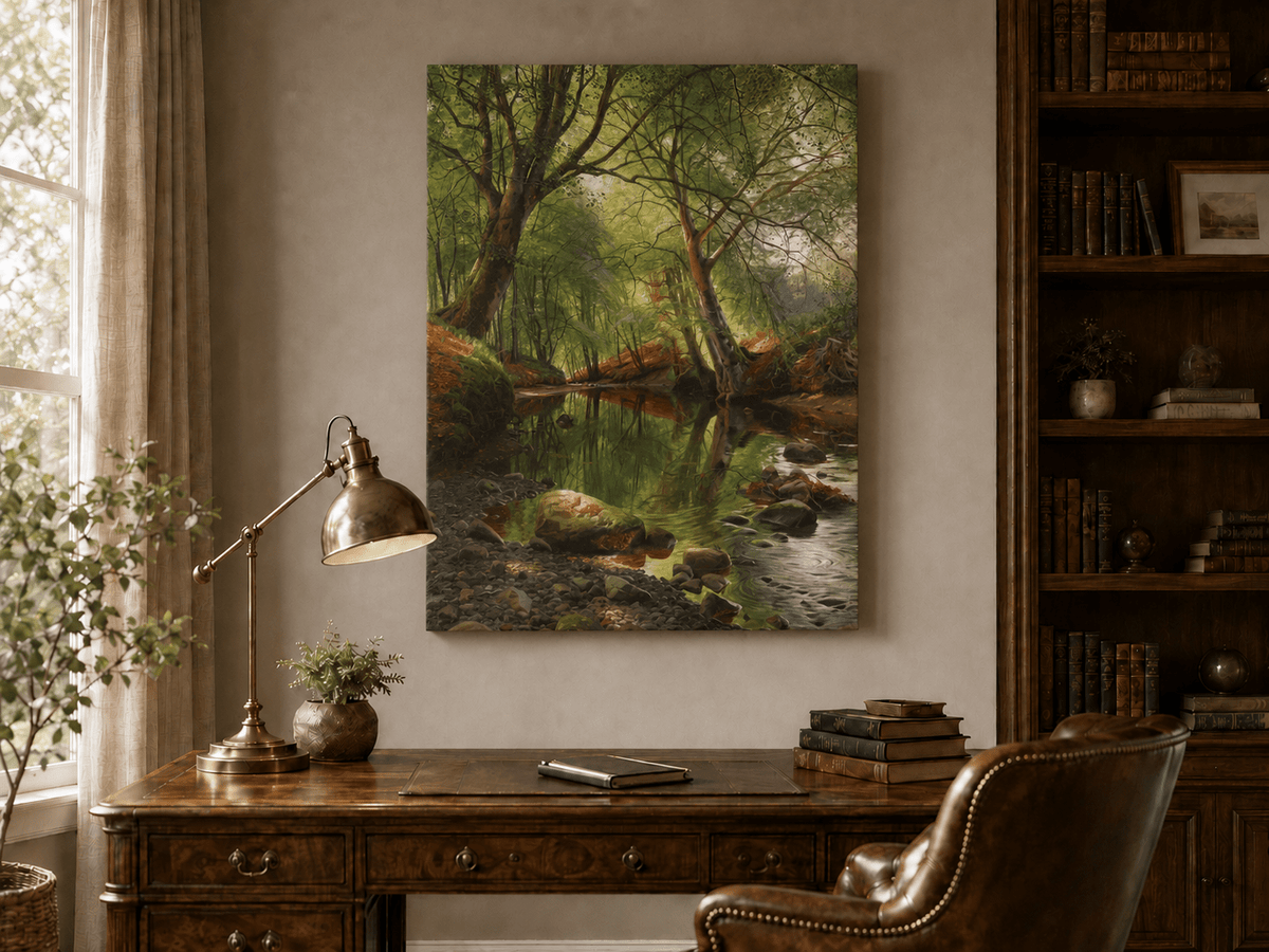 Peinture à l'huile de paysage - Peinture à l'huile de paysage de ruisseau forestier
