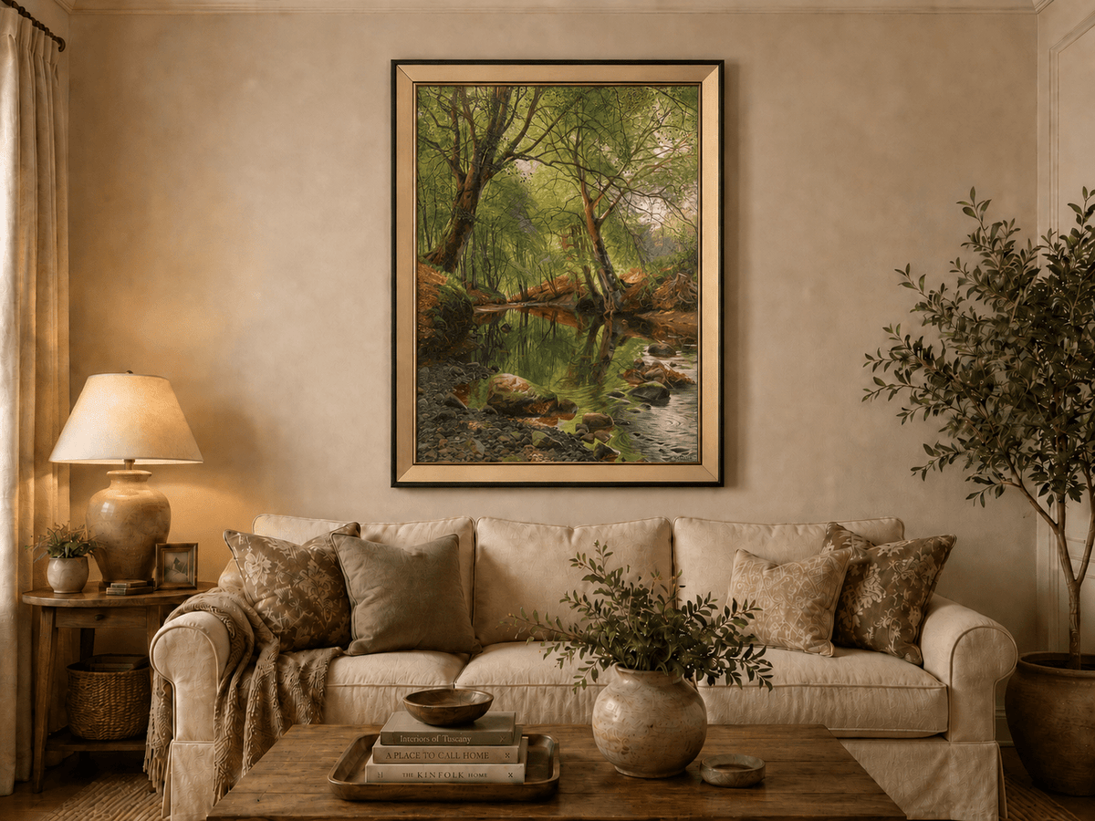 Peinture à l'huile de paysage - Peinture à l'huile de paysage de ruisseau forestier