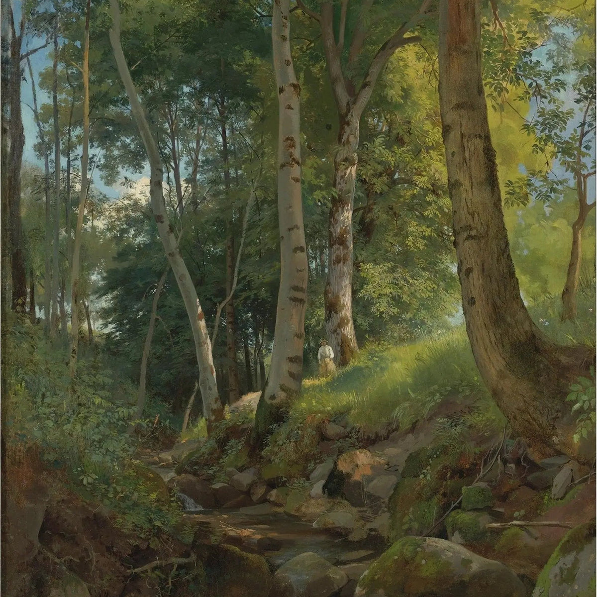 Landscape Oil Painting - Forest Stream with Birch Trees Wall Art - Oil Painting Haven