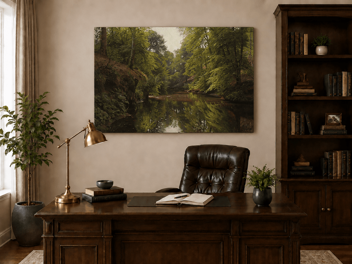 Landscape Oil Painting - Forest Stream with Reflections