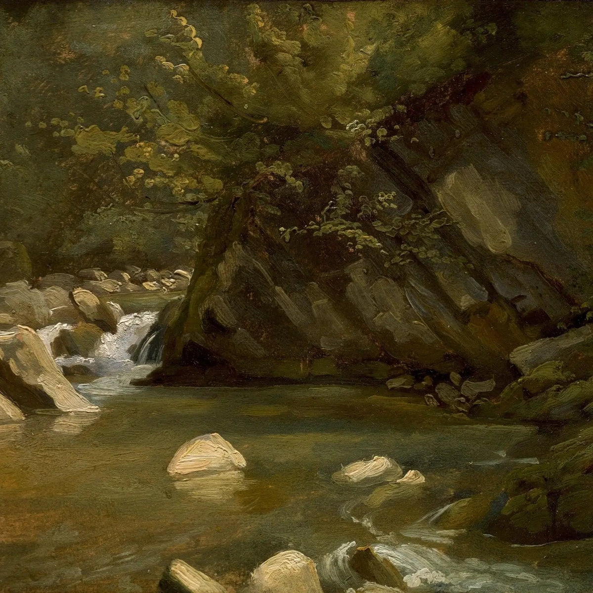 Landscape Oil Painting - Forest Stream with Rocks & Foliage - Oil Painting Haven