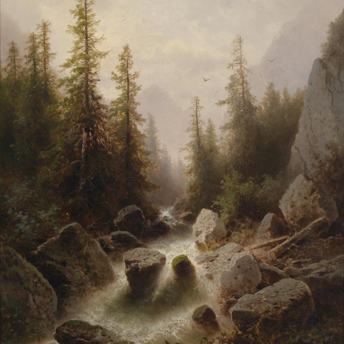 Landscape Oil Painting - Forest Stream with Rocks & Trees - Oil Painting Haven