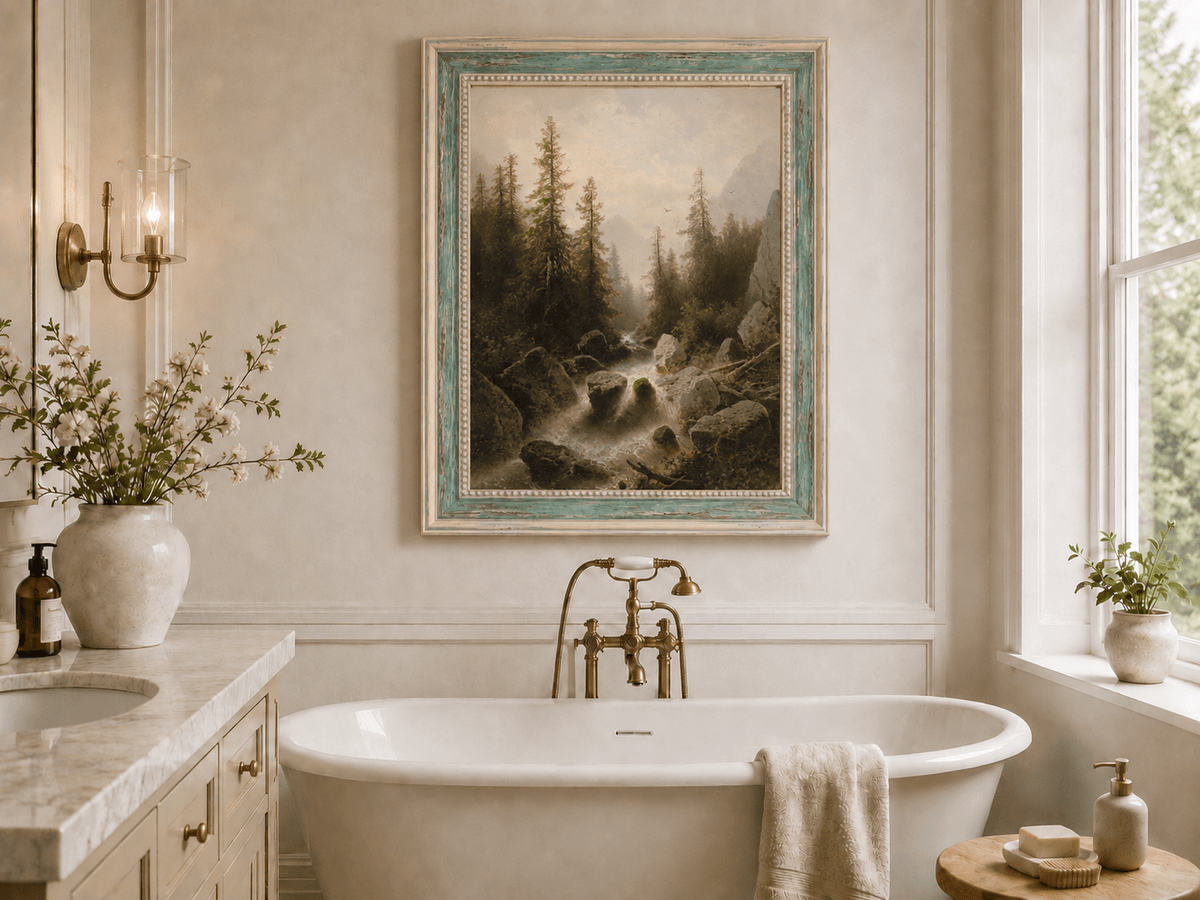 Peinture à l'huile de paysage - Ruisseau forestier avec rochers et arbres