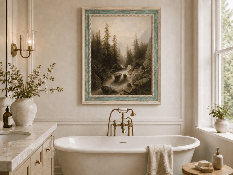 Peinture à l'huile de paysage - Ruisseau forestier avec rochers et arbres