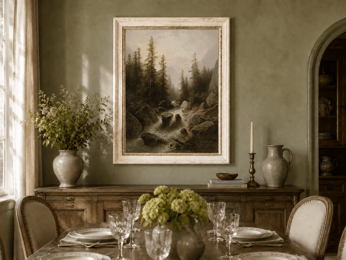 Peinture à l'huile de paysage - Ruisseau forestier avec rochers et arbres