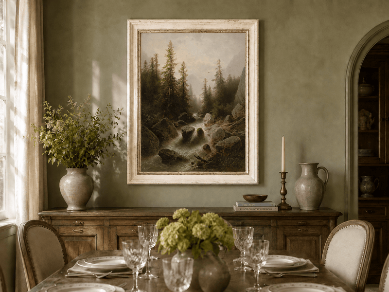 Peinture à l'huile de paysage - Ruisseau forestier avec rochers et arbres