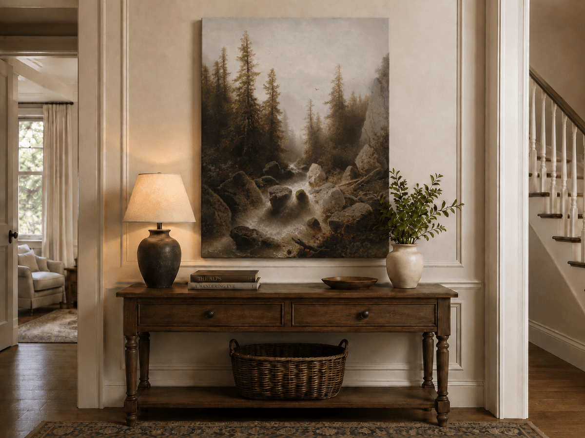 Peinture à l'huile de paysage - Ruisseau forestier avec rochers et arbres