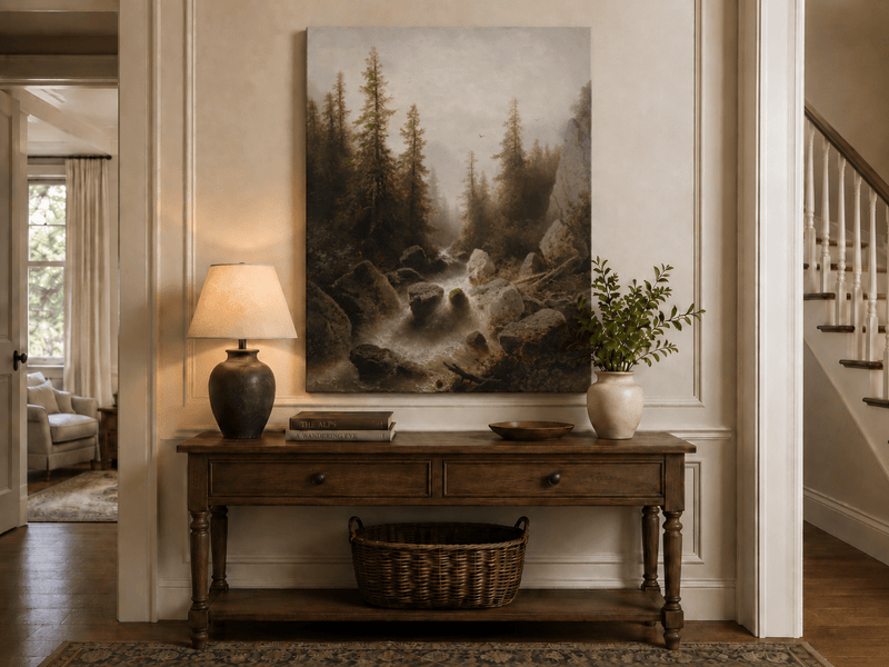 Peinture à l'huile de paysage - Ruisseau forestier avec rochers et arbres