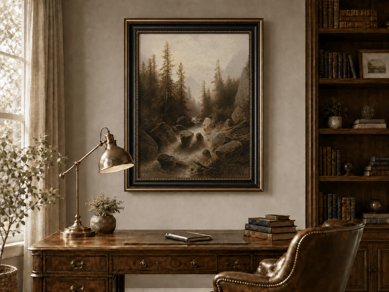 Peinture à l'huile de paysage - Ruisseau forestier avec rochers et arbres