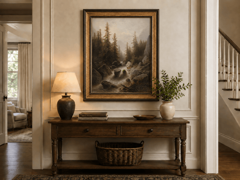 Peinture à l'huile de paysage - Ruisseau forestier avec rochers et arbres