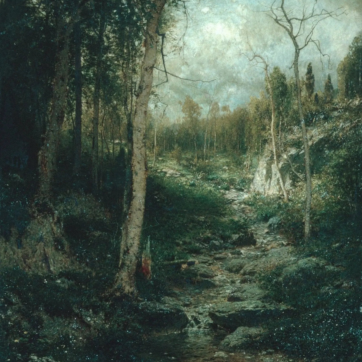 Landscape Oil Painting - Forest Stream with Trees Wall Art - Oil Painting Haven