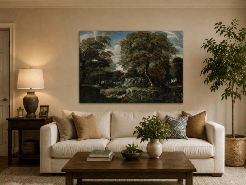 Peinture à l'huile de paysage - Gouffre rocheux spectaculaire avec personnages