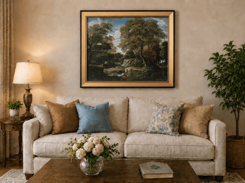 Peinture à l'huile de paysage - Gouffre rocheux spectaculaire avec personnages