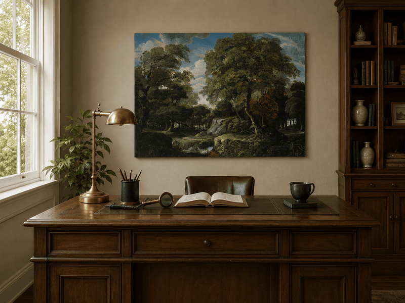 Peinture à l'huile de paysage - Gouffre rocheux spectaculaire avec personnages
