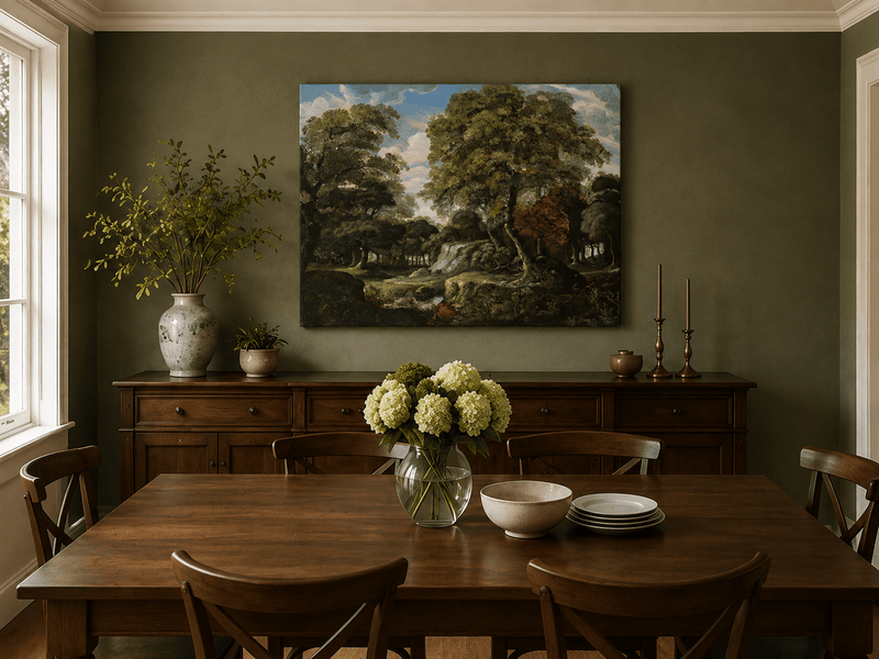 Peinture à l'huile de paysage - Gouffre rocheux spectaculaire avec personnages