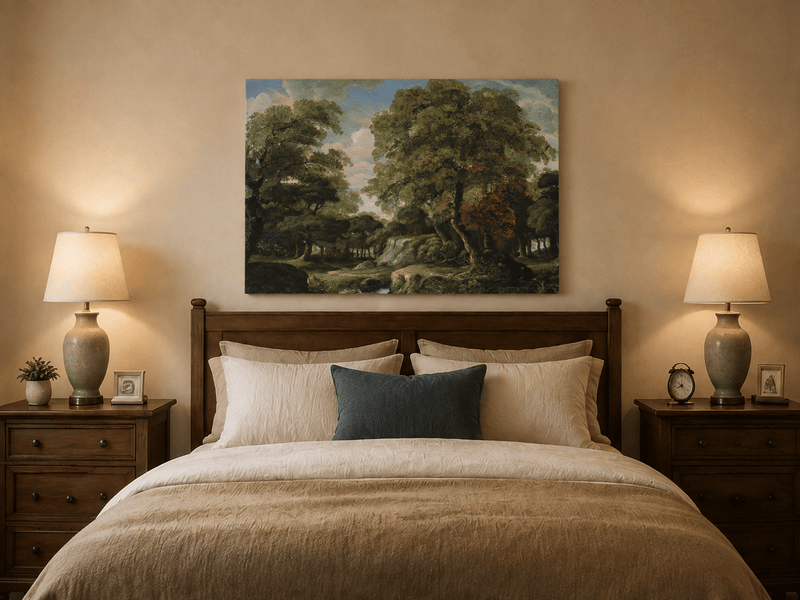 Peinture à l'huile de paysage - Gouffre rocheux spectaculaire avec personnages