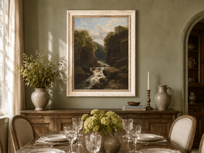 Landscape Oil Painting - Forest Waterfall in Rocky Gorge