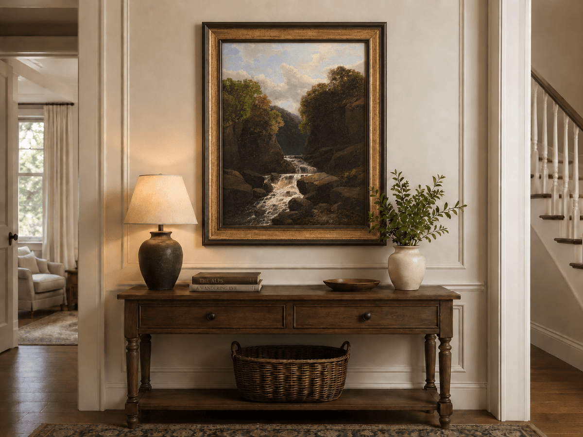 Landscape Oil Painting - Forest Waterfall in Rocky Gorge