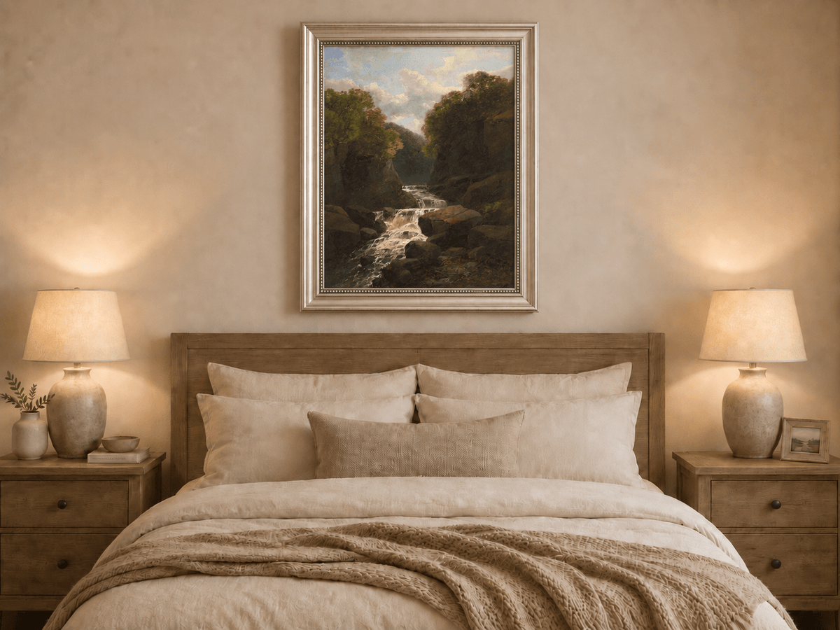 Landscape Oil Painting - Forest Waterfall in Rocky Gorge