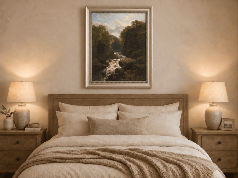 Landscape Oil Painting - Forest Waterfall in Rocky Gorge
