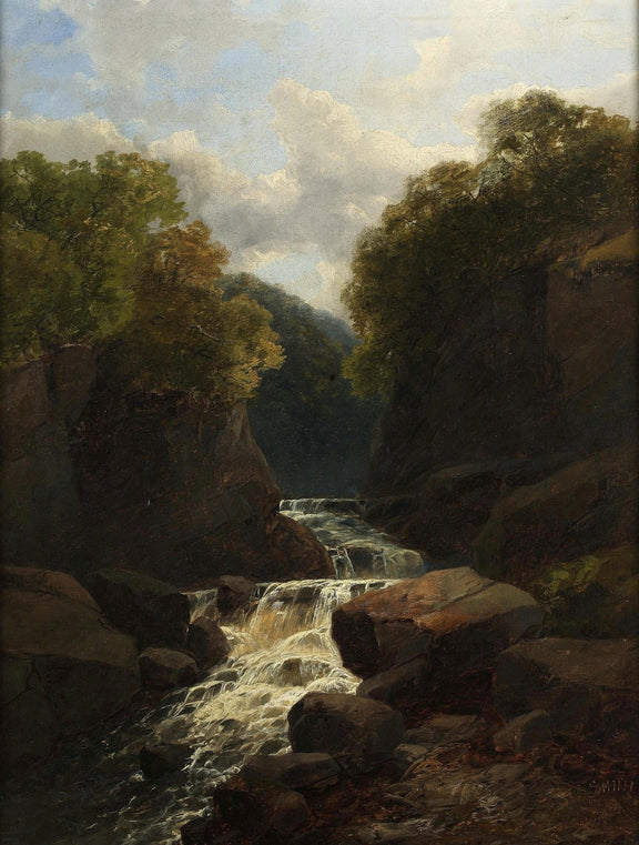 Landscape Oil Painting - Forest Waterfall in Rocky Gorge - Oil Painting Haven