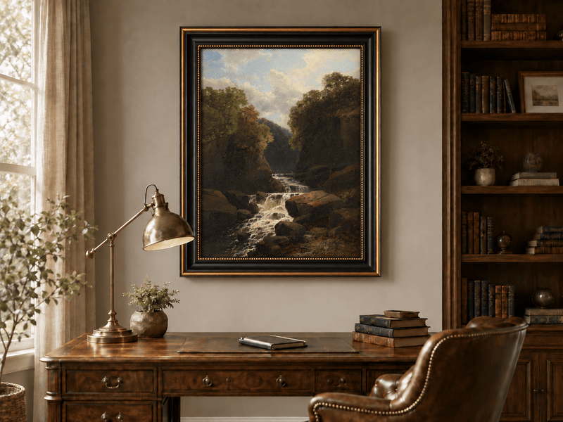 Landscape Oil Painting - Forest Waterfall in Rocky Gorge