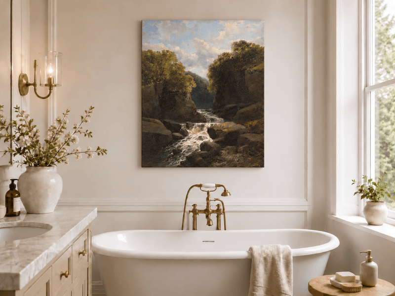 Landscape Oil Painting - Forest Waterfall in Rocky Gorge