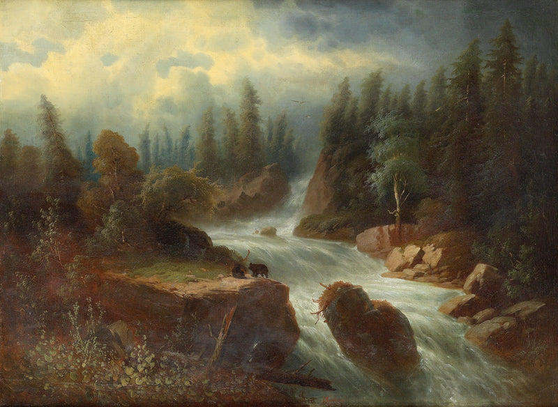 Landscape Oil Painting - Forest waterfall & rocks woodland wildlife - Oil Painting Haven