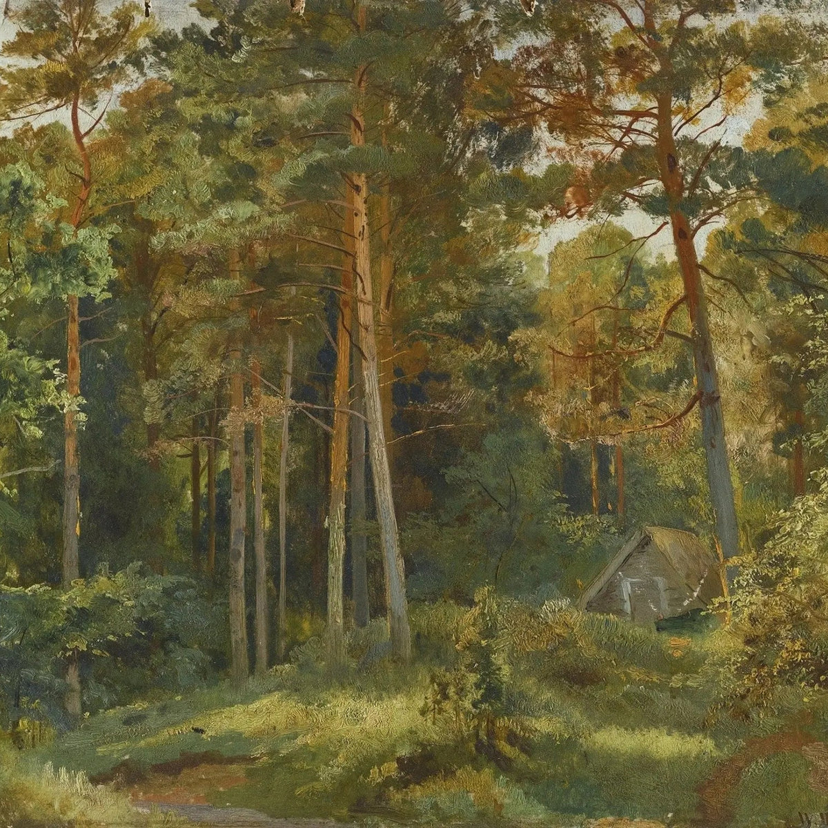 Landscape Oil Painting - Forest with Cabin Wall Art - Oil Painting Haven