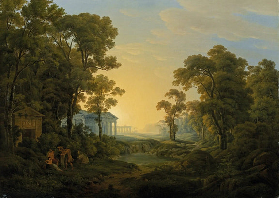 Landscape Oil Painting - Forest with Classical Building & Figures - Oil Painting Haven