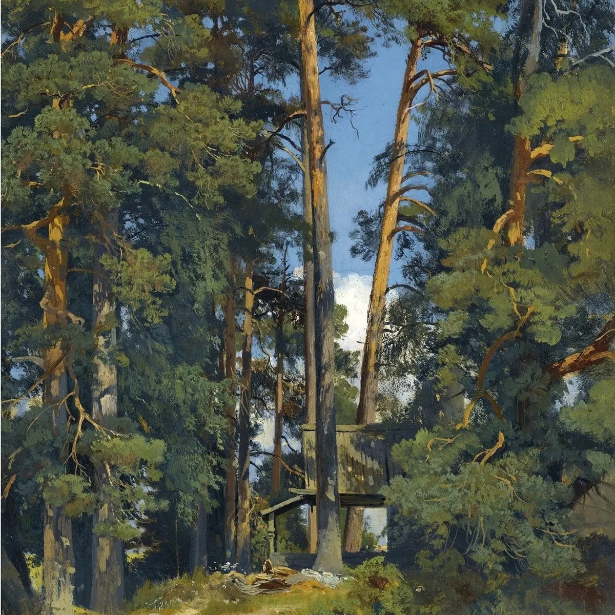 Landscape Oil Painting - Forest with Elevated Cabin Wall Art - Oil Painting Haven