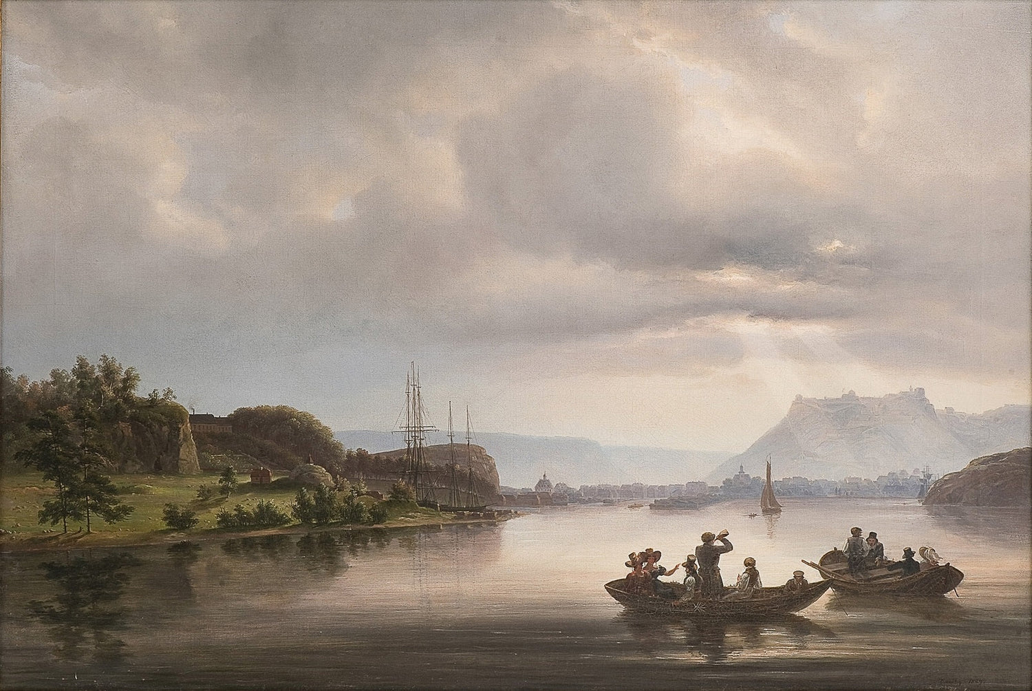 Landscape Oil Painting - Fredrikshald Harbor with Rowboats - Oil Painting Haven