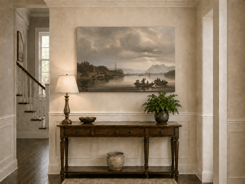 Landscape Oil Painting - Fredrikshald Harbor with Rowboats