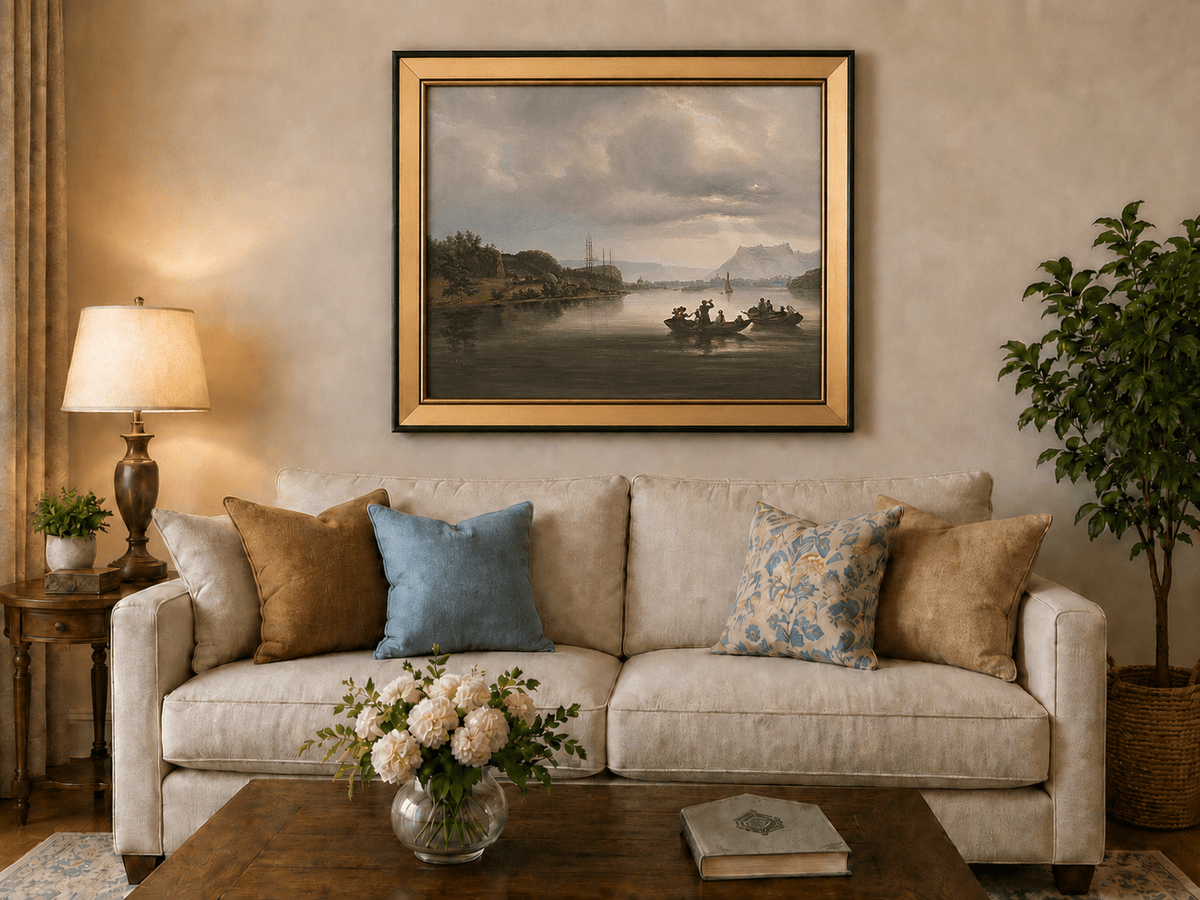 Landscape Oil Painting - Fredrikshald Harbor with Rowboats