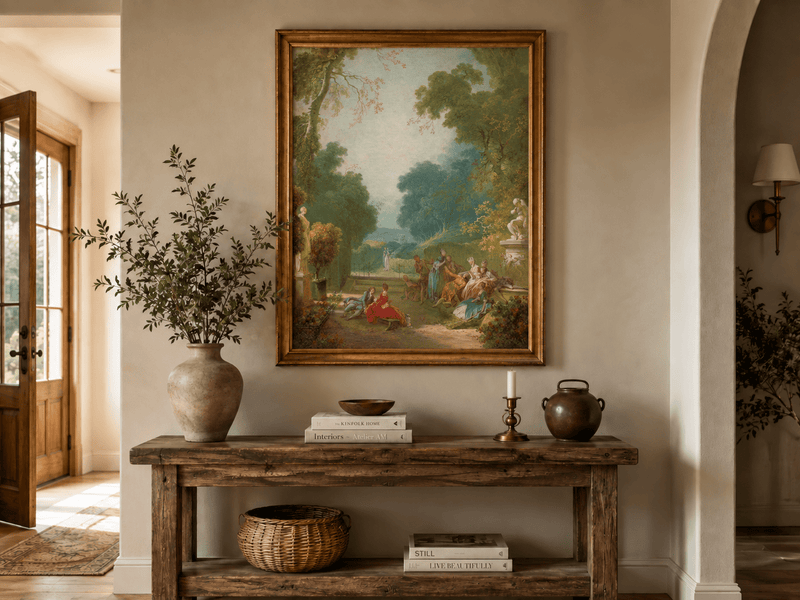 Peinture à l'huile de paysage - Rivière printanière avec pêcheur et arbres