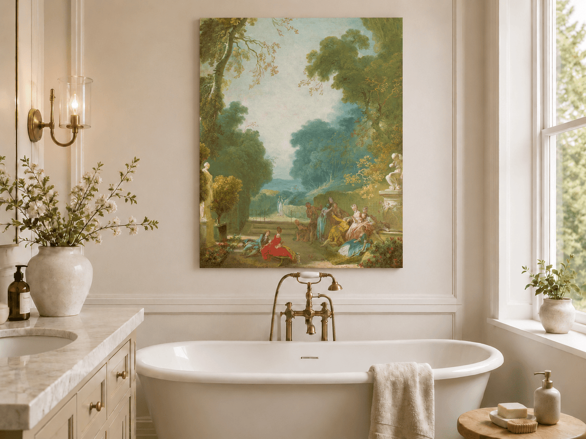 Peinture à l'huile de paysage - Rivière printanière avec pêcheur et arbres