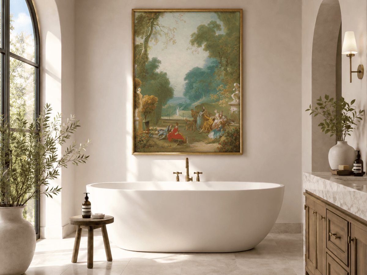 Peinture à l'huile de paysage - Rivière printanière avec pêcheur et arbres